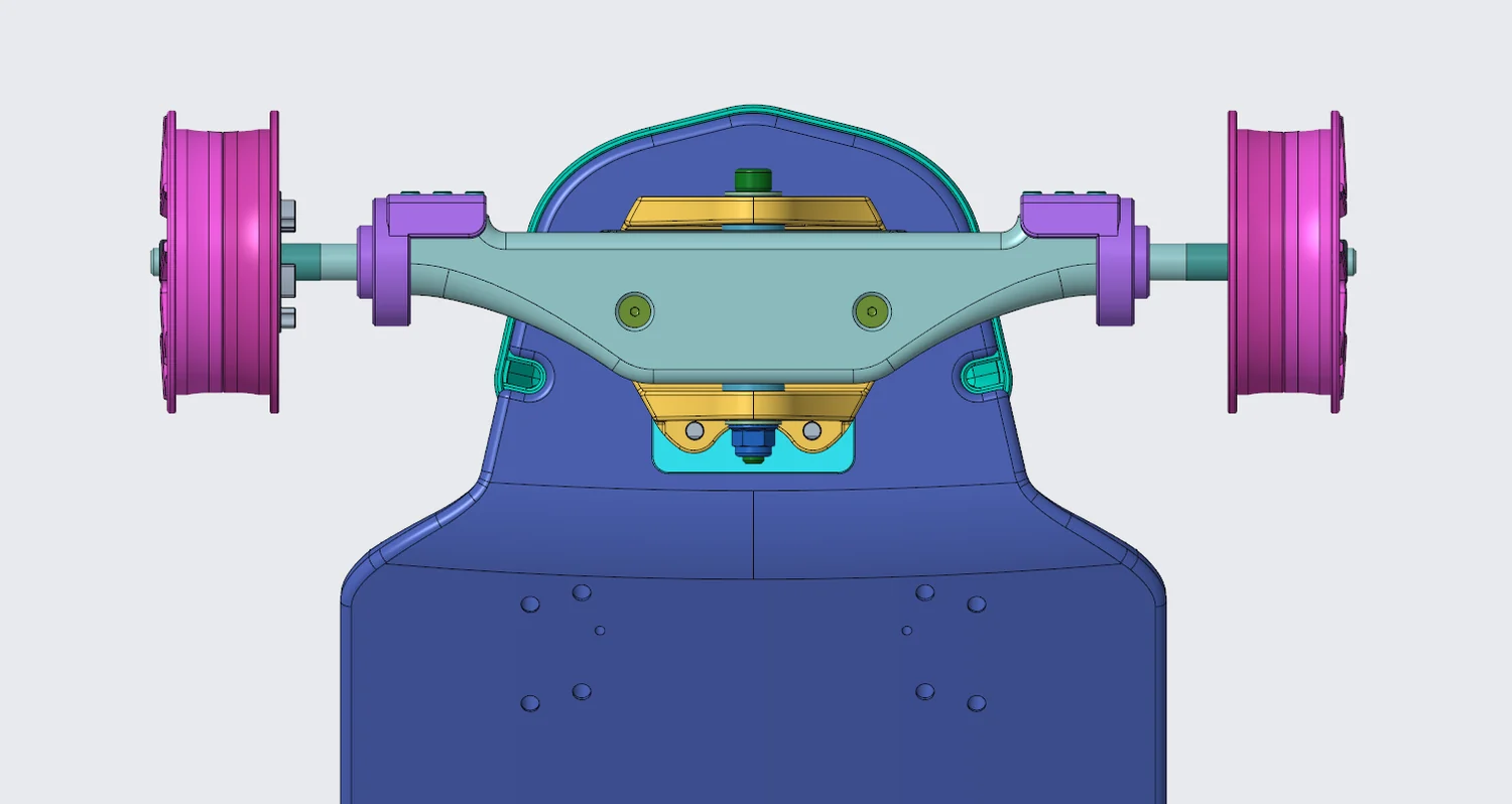 Proto Nexus, trucks à ressort et roues, rendu 3D CAO
