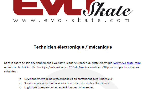 offre d'emploi technicien electronique - mécanique - Evo-Skate