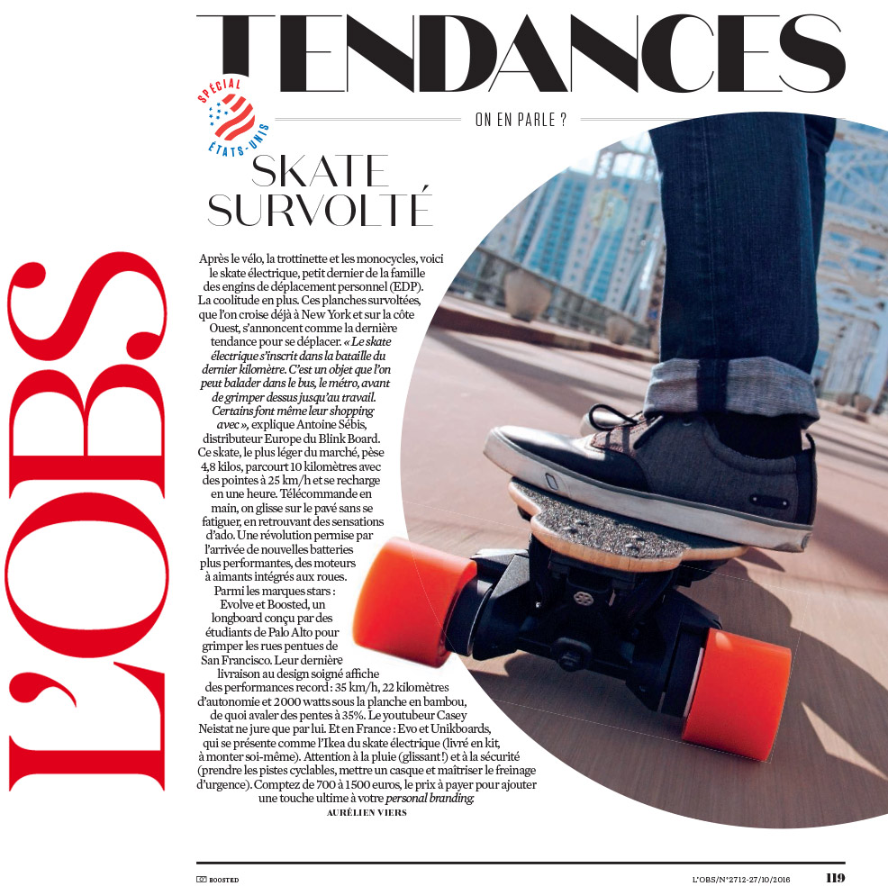 On parle des skates électriques et de Evo-Spirit dans l’OBS
