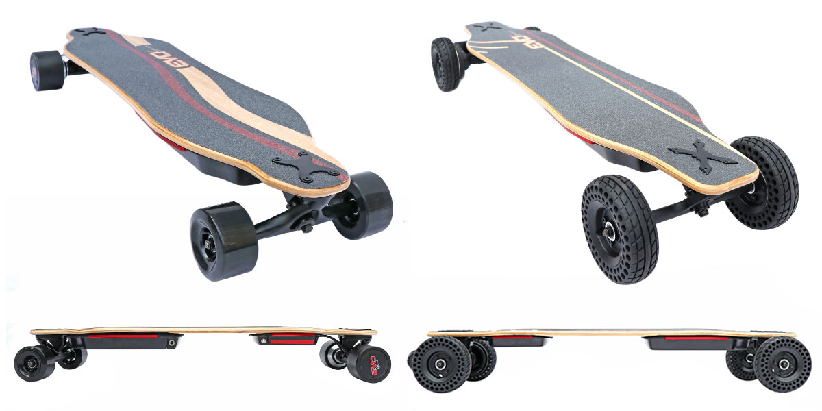 skate electriques evo-spirit longboard tout terrain cross flex amovile batterie annume